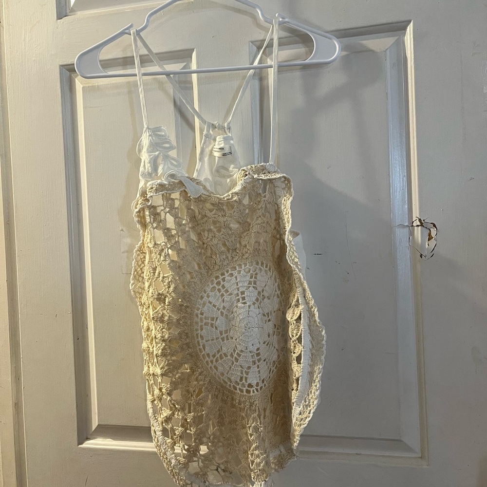 Anthropologie Cream and Tan Crochet Top